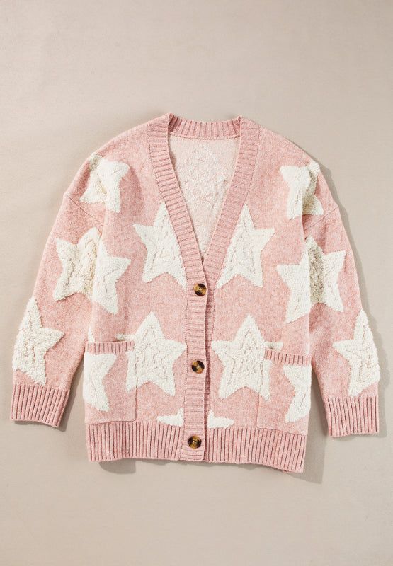 Sherpa Star V-Neck Cardigan with Pockets