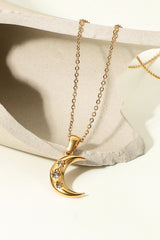 18K Gold Plated Inlaid Zircon Moon Pendant Necklace