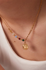 Opal Sun Shape Pendant Necklace